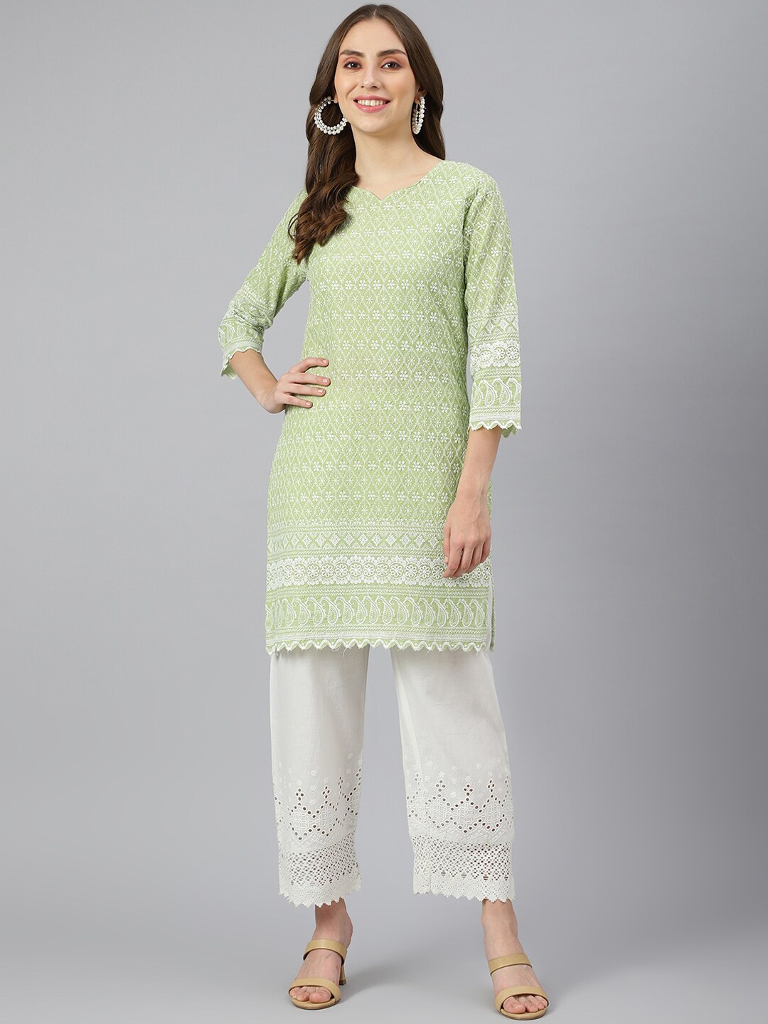 

Lagashi Women Green Ethnic Motifs Embroidered Chikankari Kurta