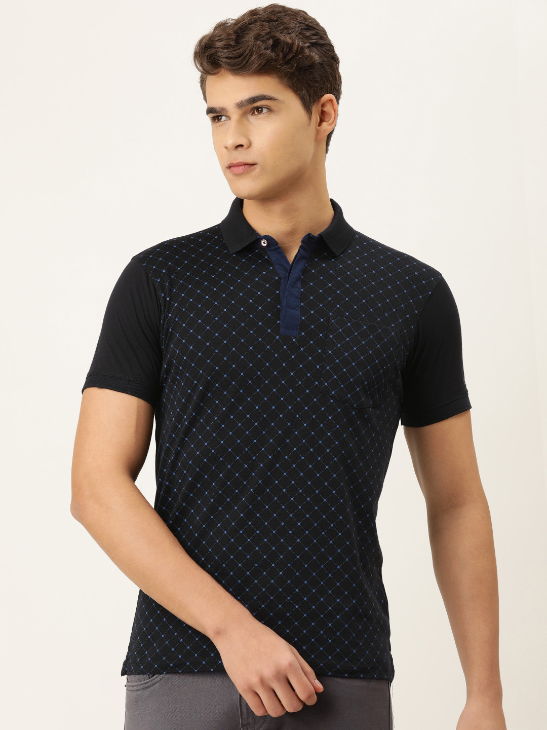 

Peter England Men Navy Blue Printed Polo Collar T-shirt