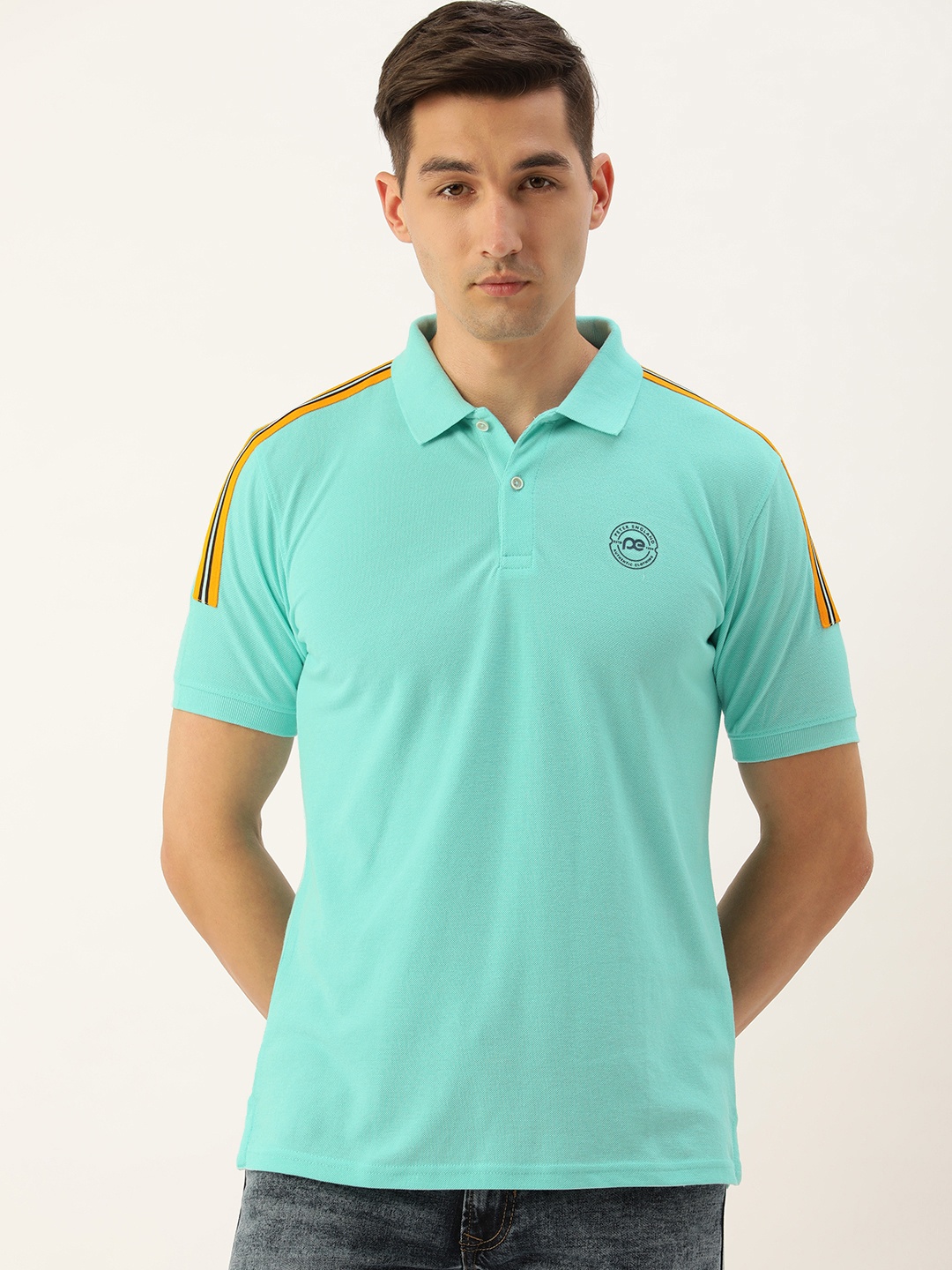 

Peter England Men Turquoise Blue Solid Polo Collar T-shirt