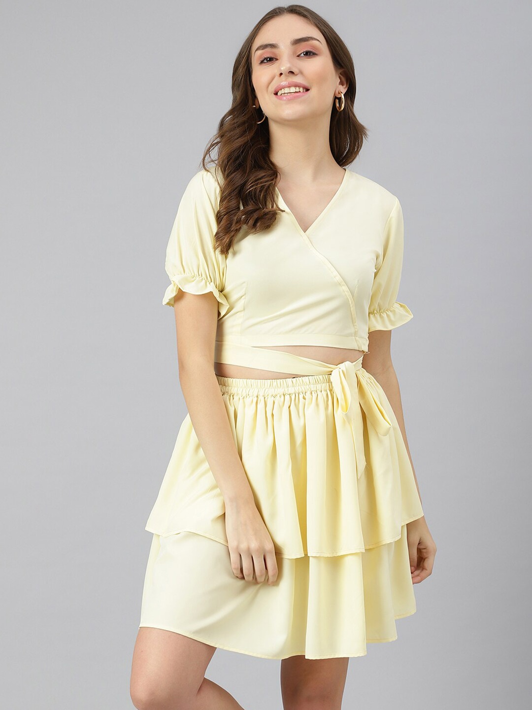 

Lagashi Women Light Yellow Solid Top with Skirt