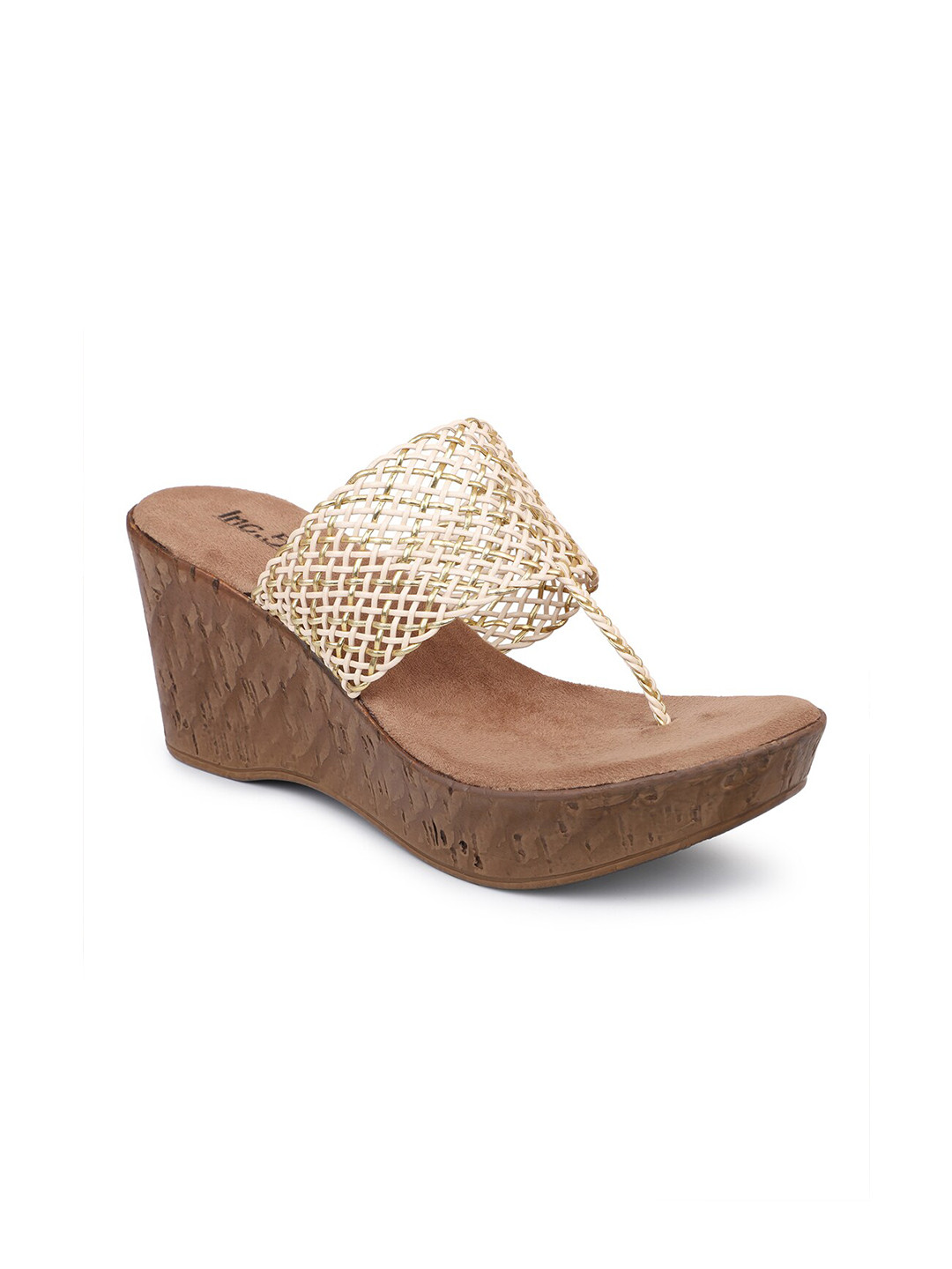 

Inc 5 Beige & Gold-Toned Ethnic Wedge Heels