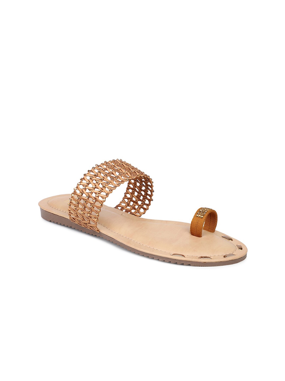 Inc 5 Women Mustard-Yellow & Rose-Gold Woven Design One Toe Flats