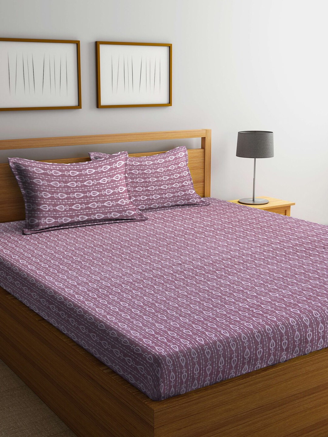 

Arrabi White & Purple Ethnic Motifs 300 TC King Bedsheet with 2 Pillow Covers