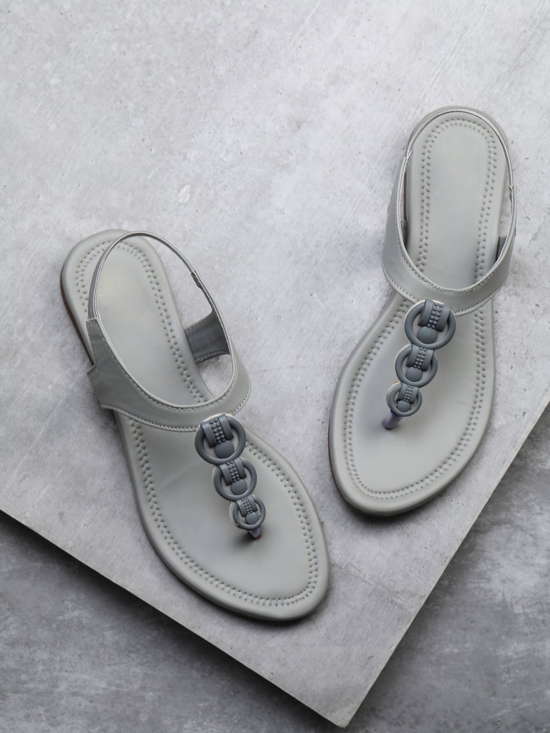 

Myra Women Grey Embellished Casual T-Strap Flats