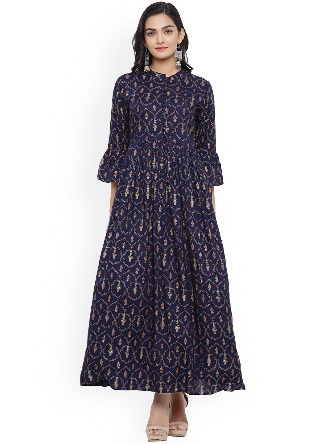 

mirari Women Blue Printed Flared Sleeves Floral Handloom Anarkali Kurta