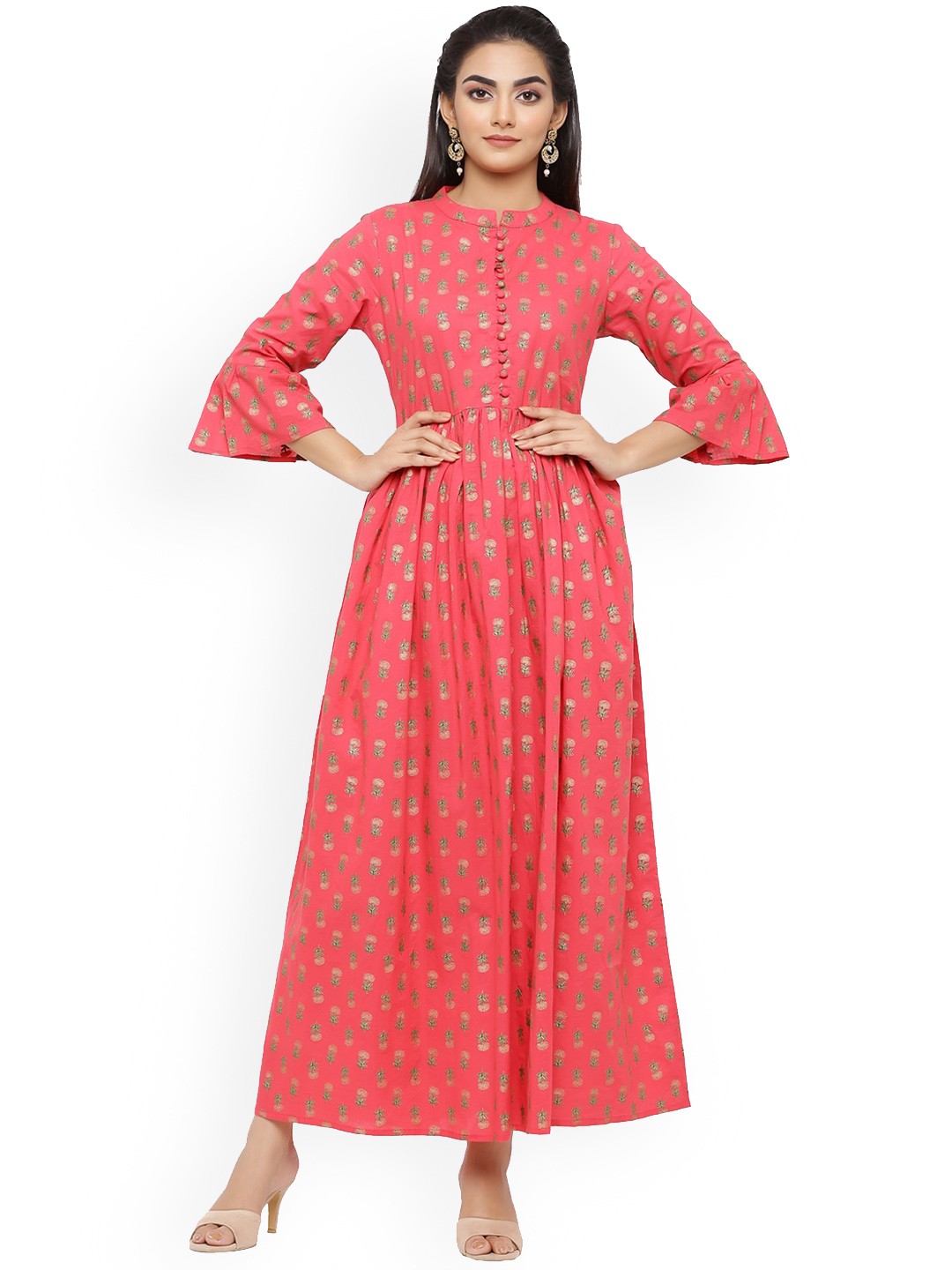 

mirari Women Pink Ethnic Motifs Printed Flared Sleeves Floral Anarkali Kurta