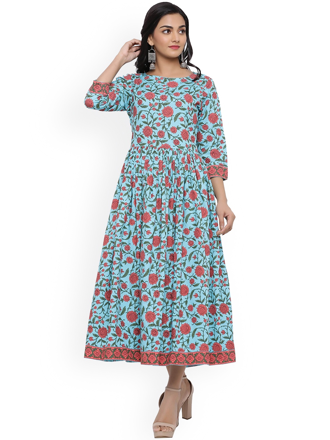 

mirari Women Blue & Red Floral Printed Anarkali Kurta