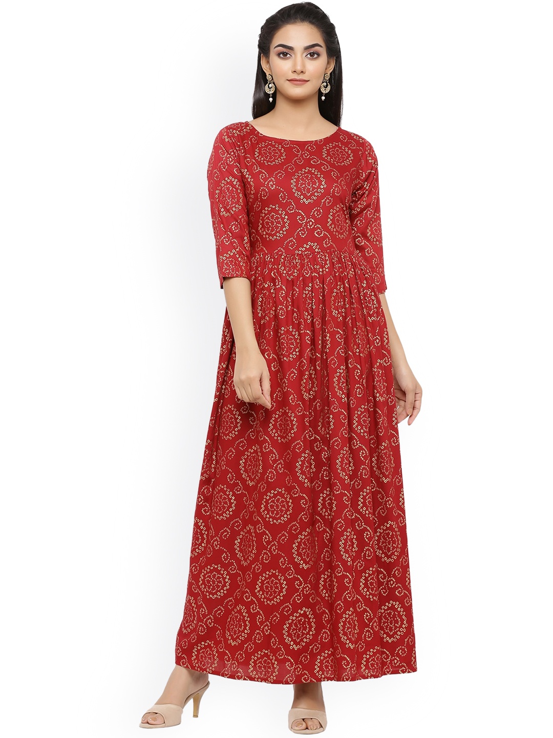 

mirari Women Red Ethnic Motifs Printed Floral Handloom Anarkali Kurta