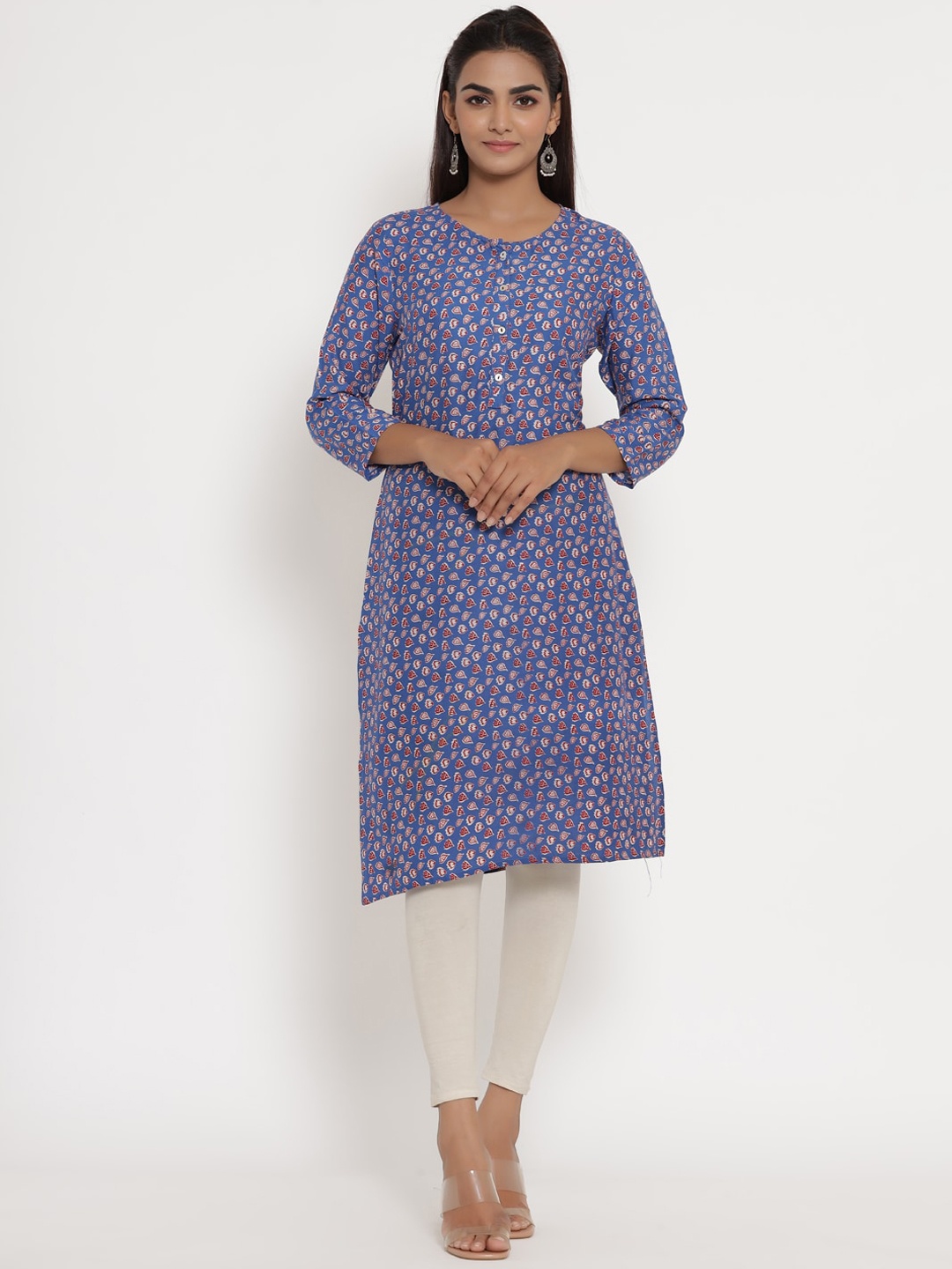 

mirari Women Blue Ethnic Motifs Printed Thread Work Floral Handloom Kurta