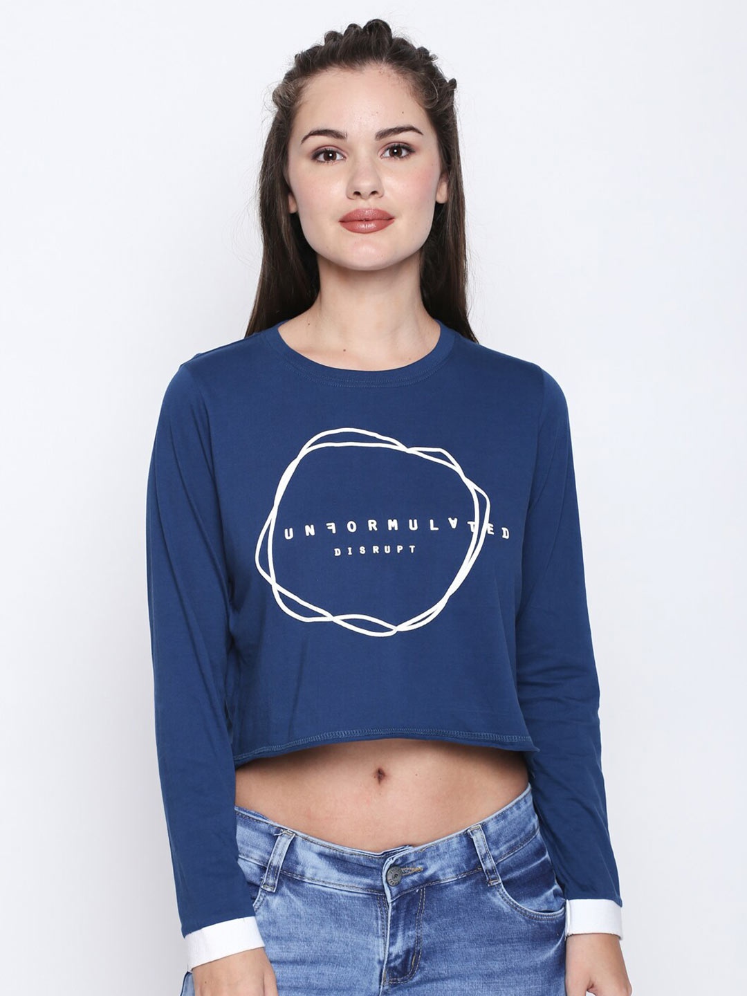 

Disrupt Women Blue Typography Printed T-shirt