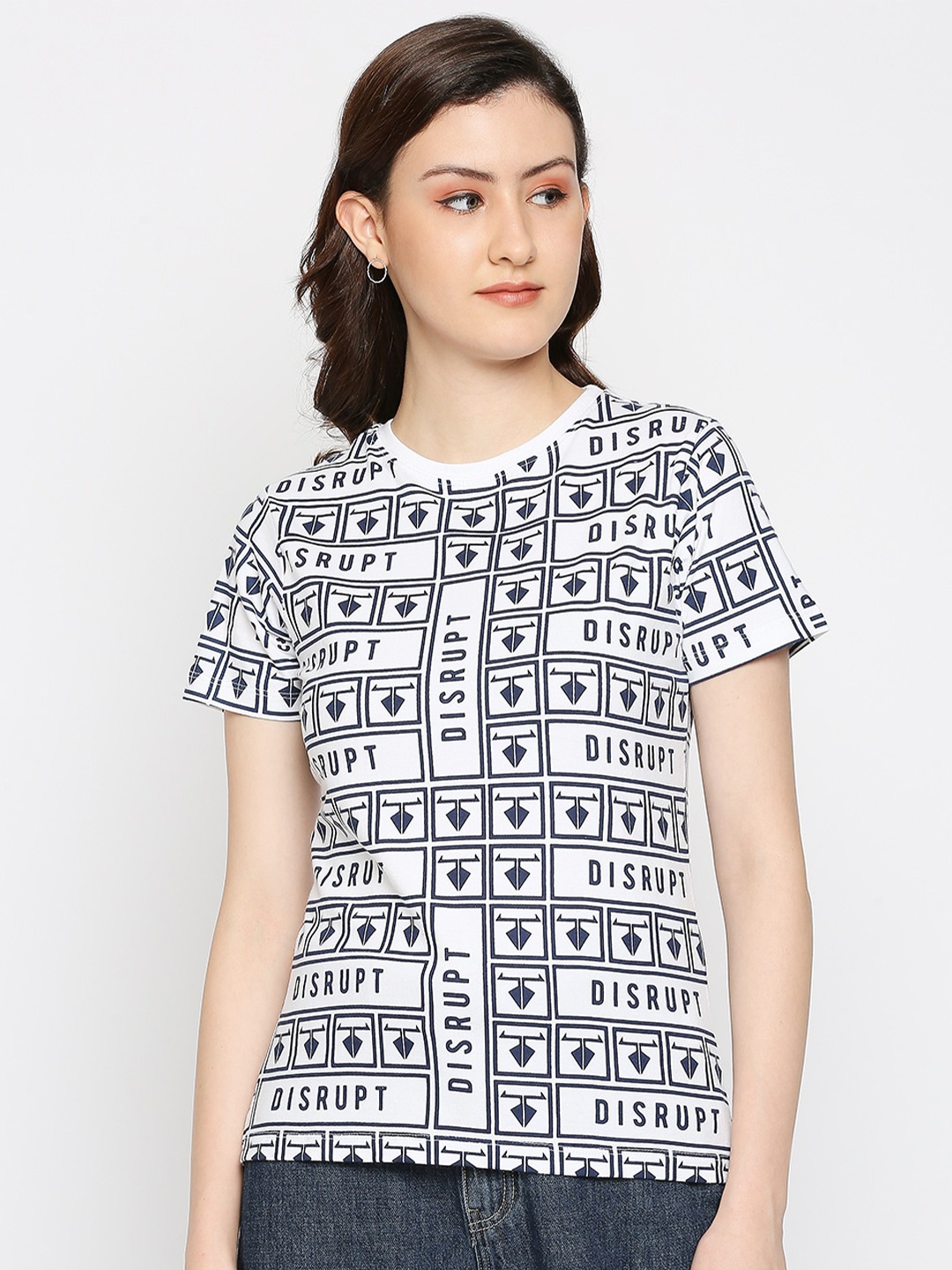 

Disrupt Women White Typography Printed T-shirt