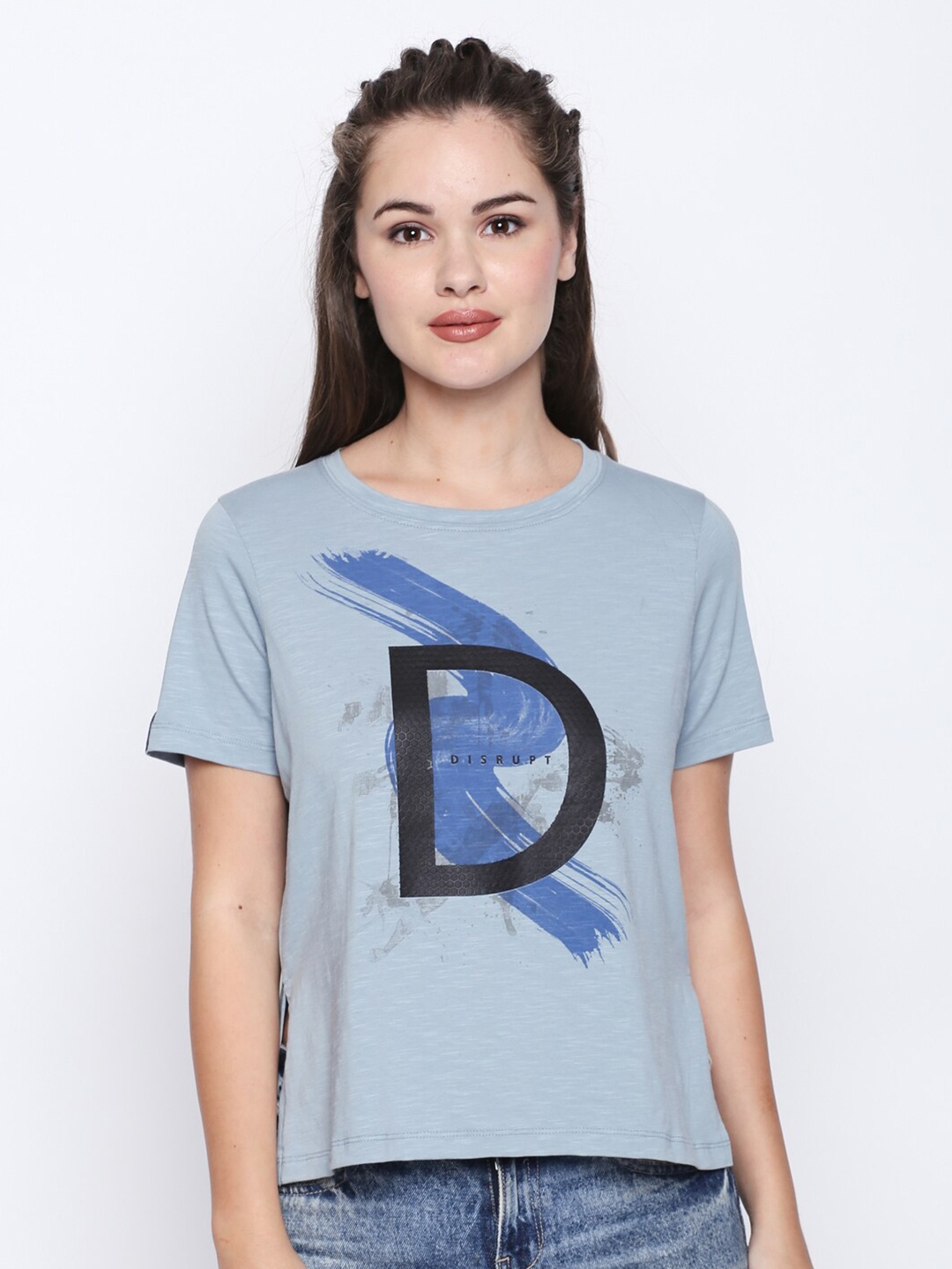 

Disrupt Women Blue Printed Extended Sleeves T-shirt