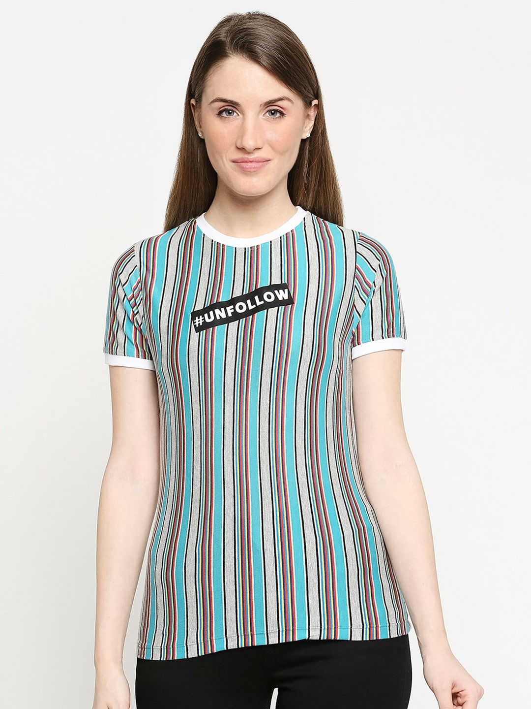 

Disrupt Women Green Striped T-shirt