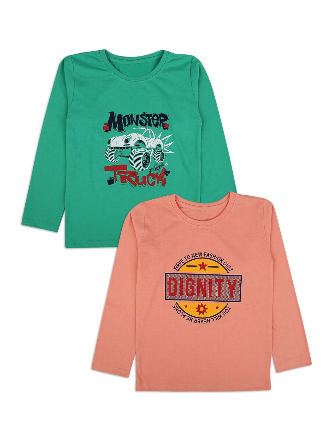 

V-Mart Boys Green Typography Pack of 2 Printed Applique T-shirt