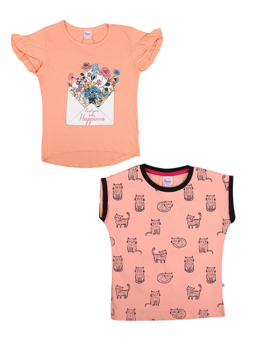 

V-Mart Girls Pink pack of 2 Printed T-shirt