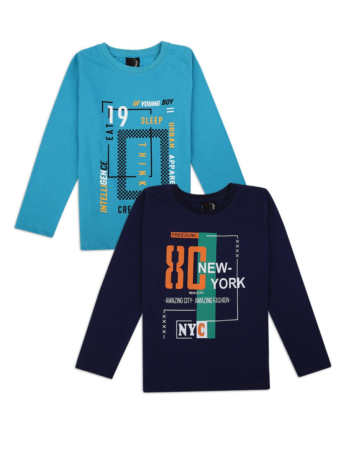 

V-Mart Boys Blue Typography pack of 2 Printed Applique T-shirt