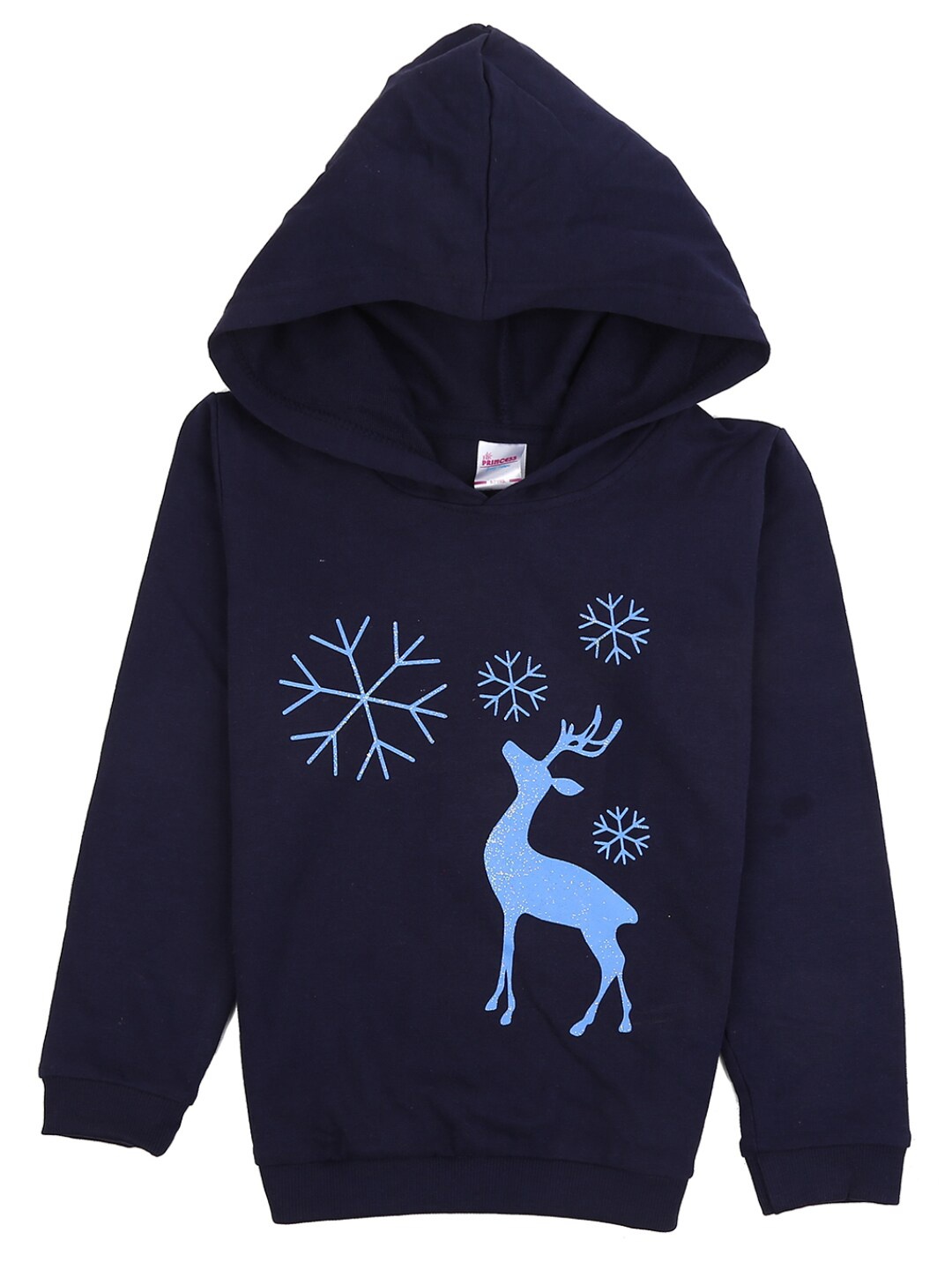 

V-Mart Girls Navy Blue Printed Loop Knit Round Neck T-shirt