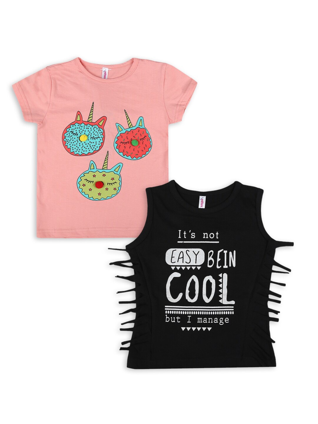 

V-Mart Girls Black Typography 2 Printed Applique T-shirt