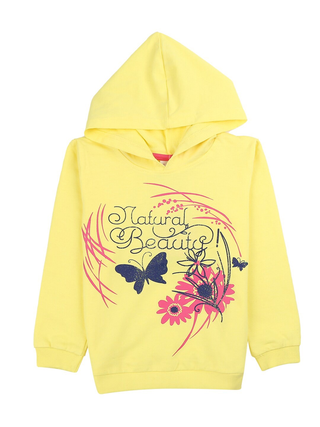 

V-Mart Girls Yellow Printed Hooded Sweatshirt