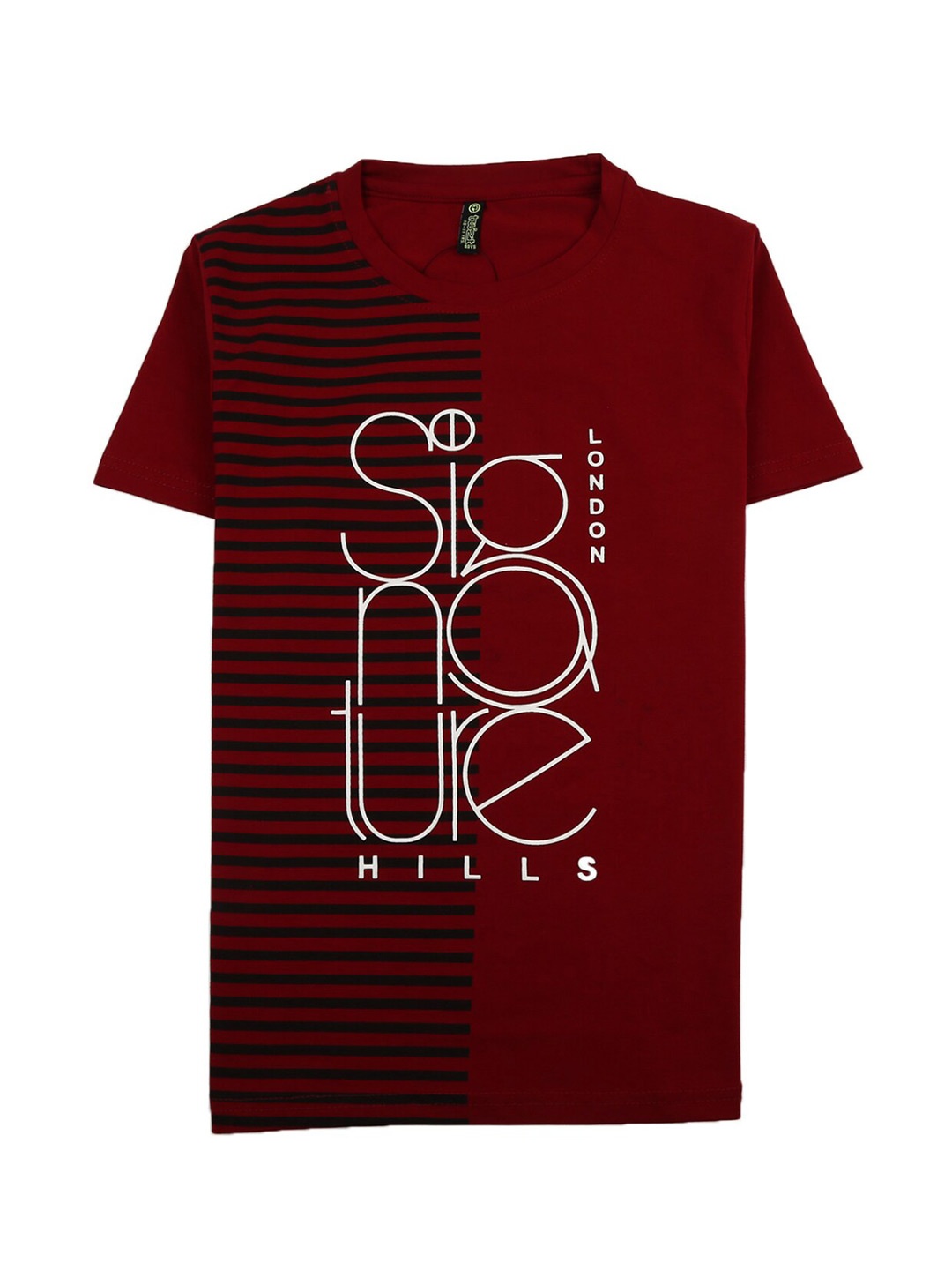 

V-Mart Boys Maroon Typography Striped Applique T-shirt