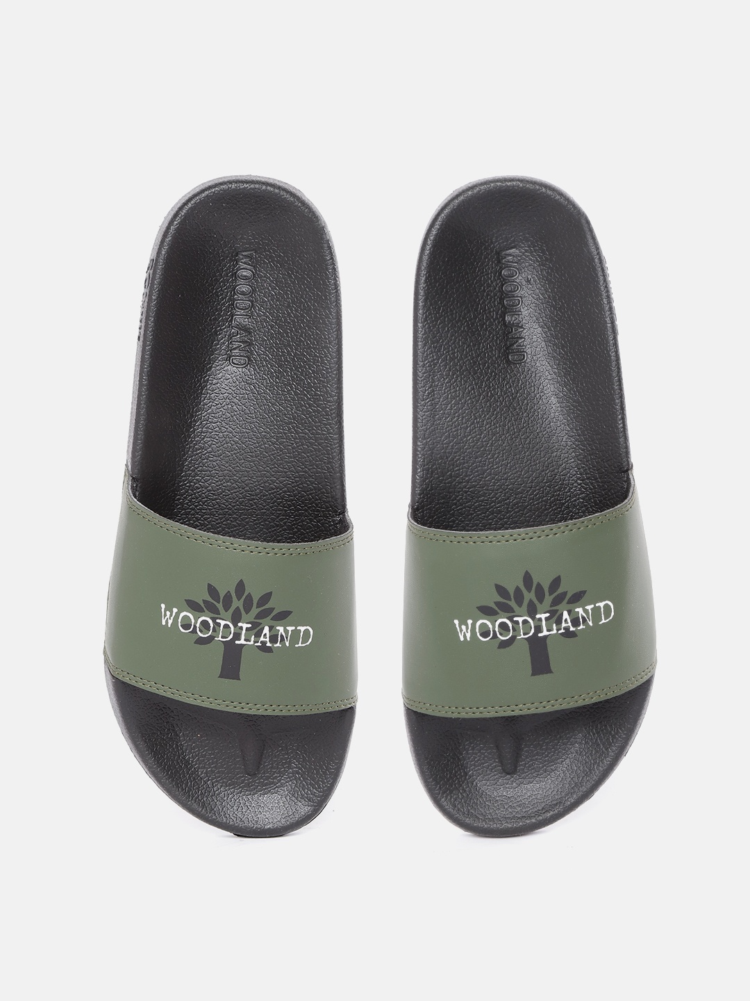 

Woodland Men Olive Green & Black Printed Sliders