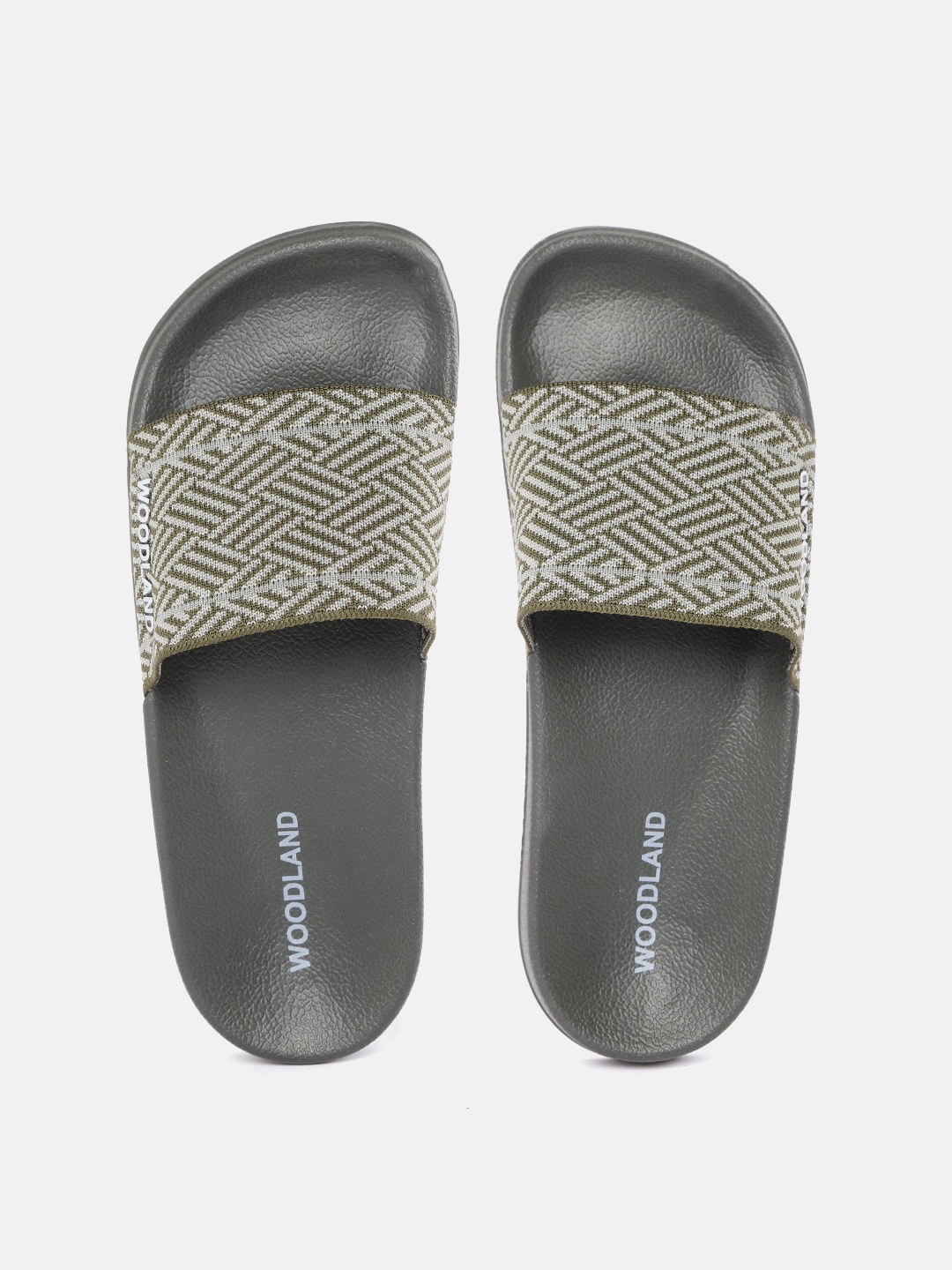 

Woodland Men Olive Green & Grey Geometric Woven Design Sliders