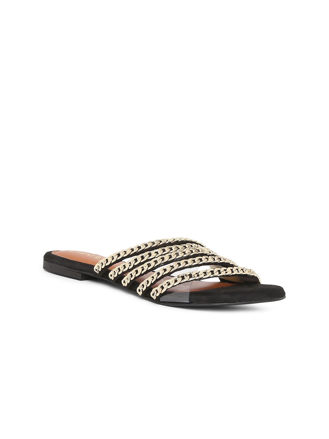 

CHINI C Women Gold-Toned & Black Embellished Open Toe Flats