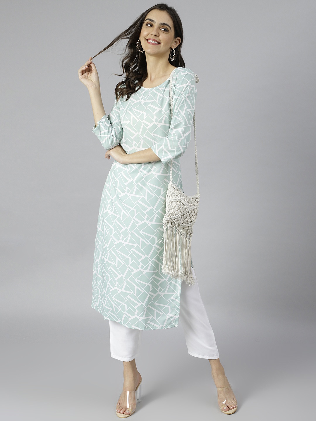

KALINI Women Green Geometric Printed Crepe Kurta