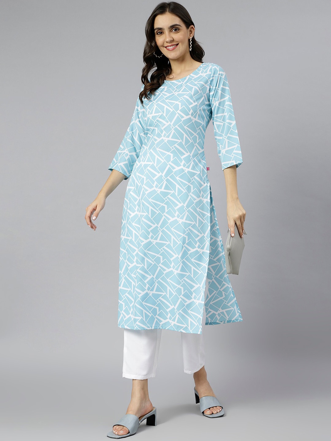 

KALINI Women Blue & White Printed Crepe Kurta