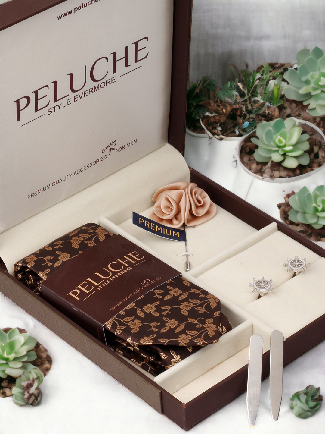 

PELUCHE Men 3 Piece Brown & Silver-Toned Accessory Gift Set
