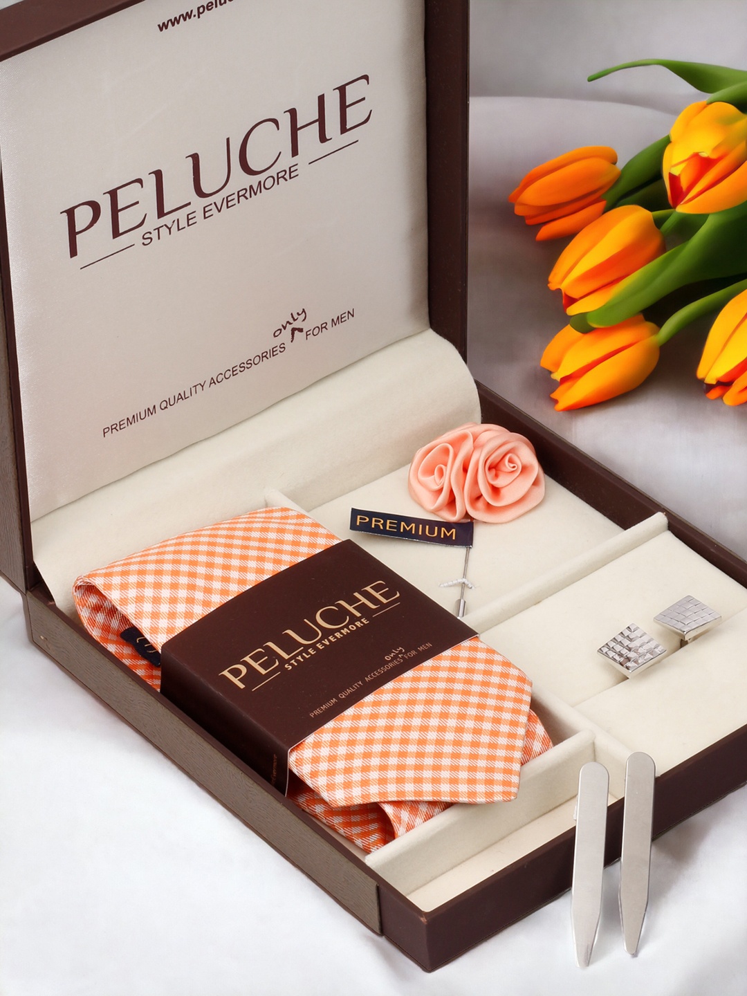 

PELUCHE Orange & Silver-Toned Checked Accessory Gift Set