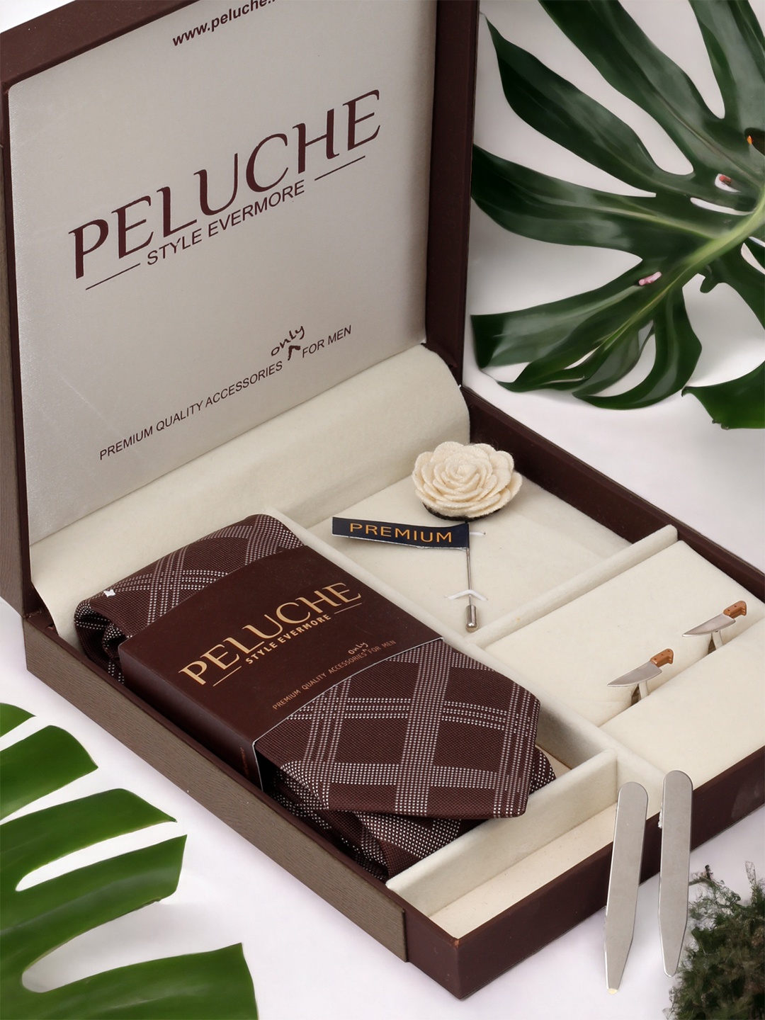 

PELUCHE Brown & Gold-Toned Checked Accessory Gift Set