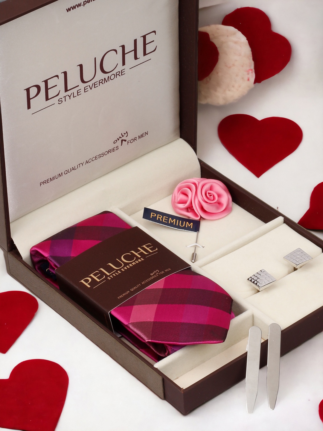 

PELUCHE Men Pink & Silver-Toned Checked Accessory Gift Set