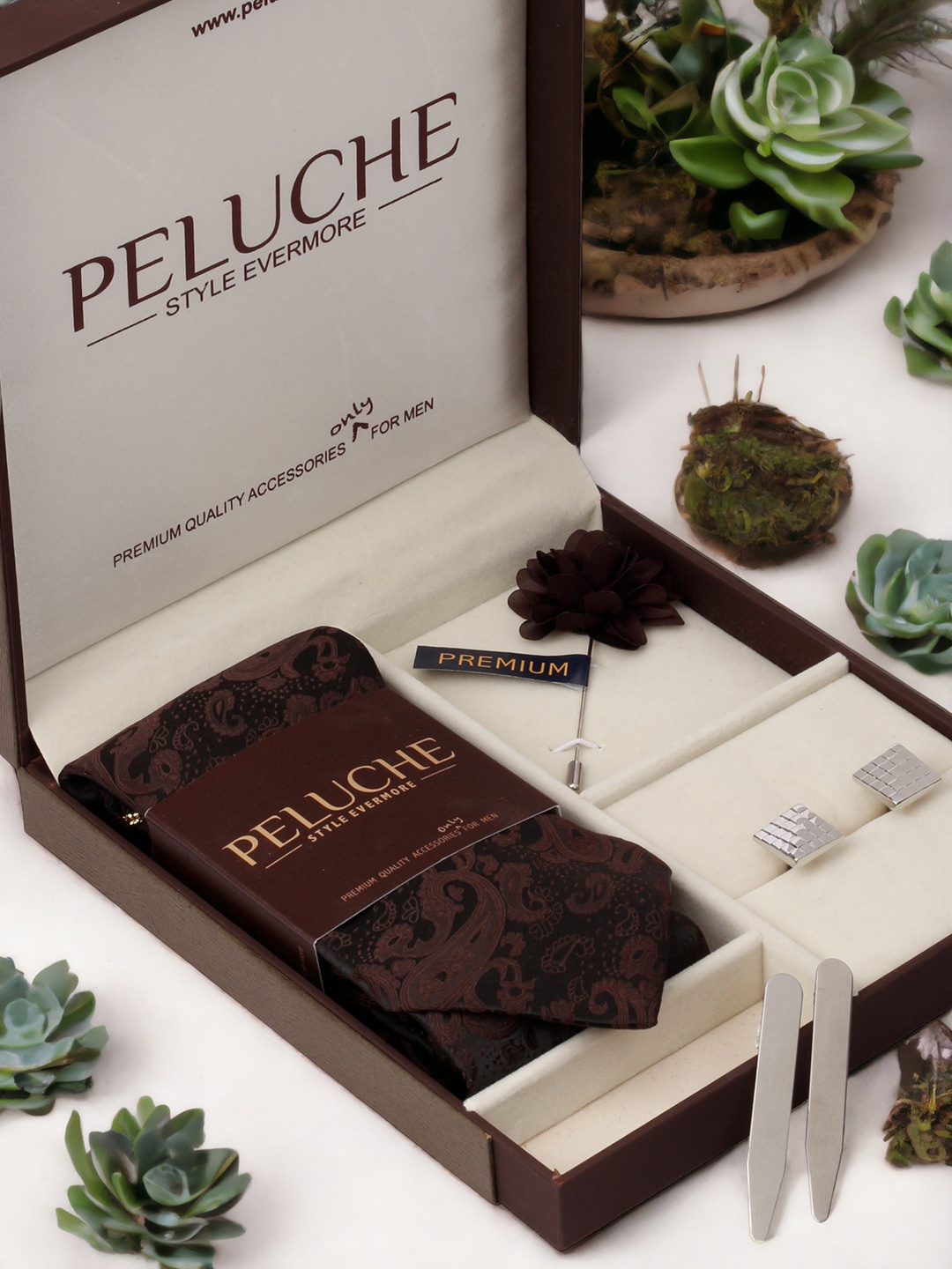 

PELUCHE Men 4 Pieces Accessory Gift Set, Brown