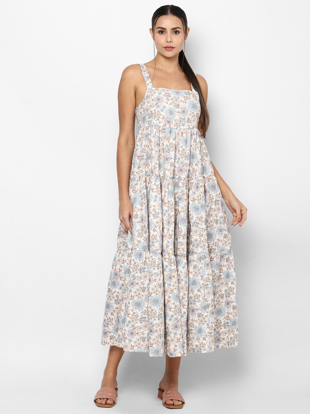 

AMERICAN EAGLE OUTFITTERS White Floral Empire Cotton Midi Dress