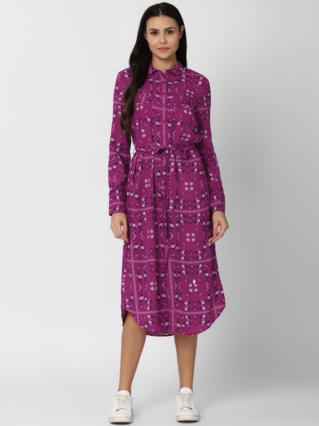 

Van Heusen Woman Purple Floral Printed Shirt Midi Dress