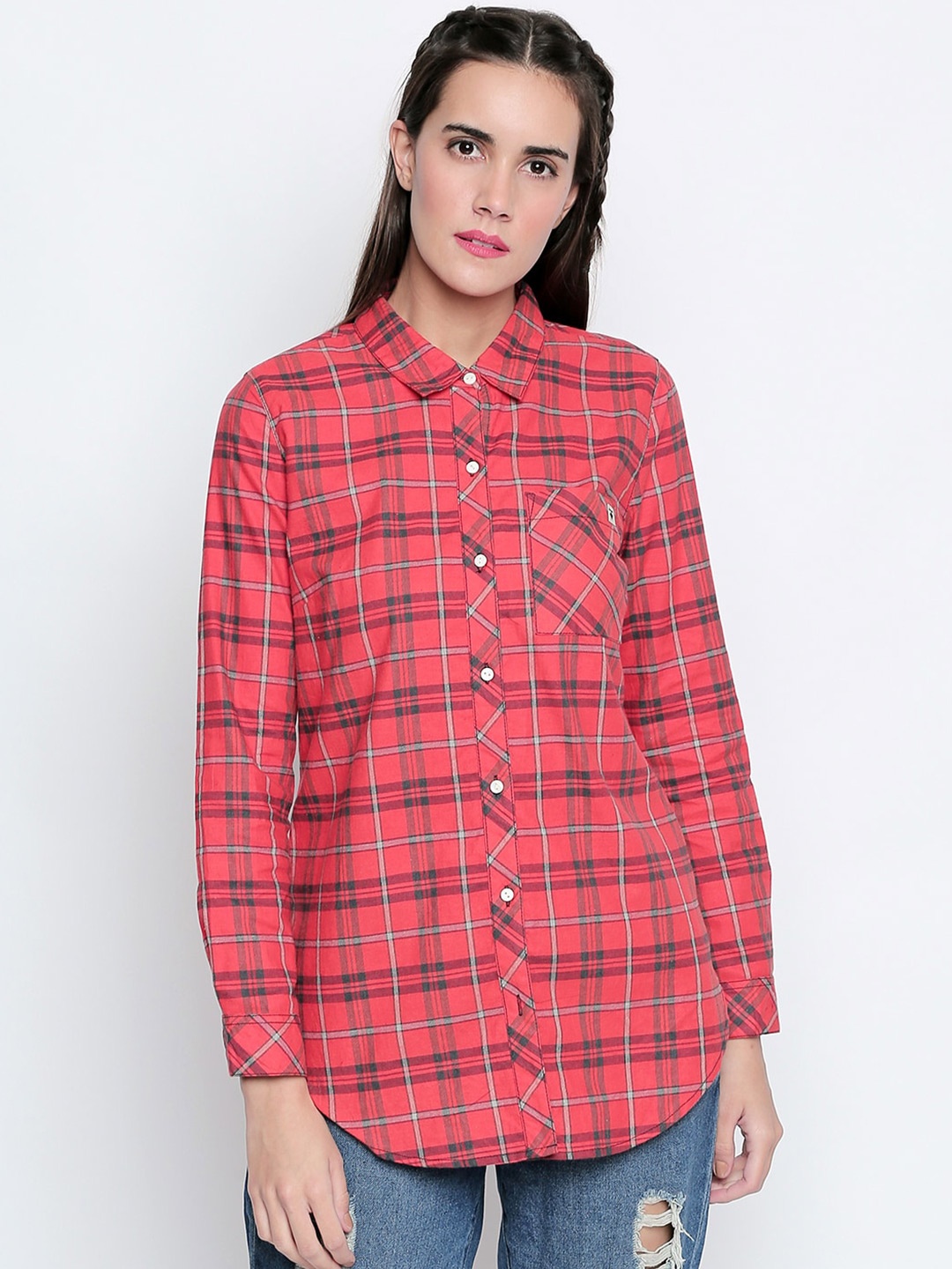 

Disrupt Women Orange Comfort Tartan Checks Checked Casual Shirt