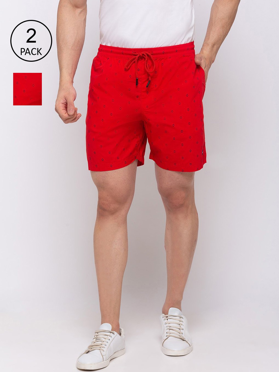 

Status Quo Pack of 2 Men Plus Size Red Printed Shorts