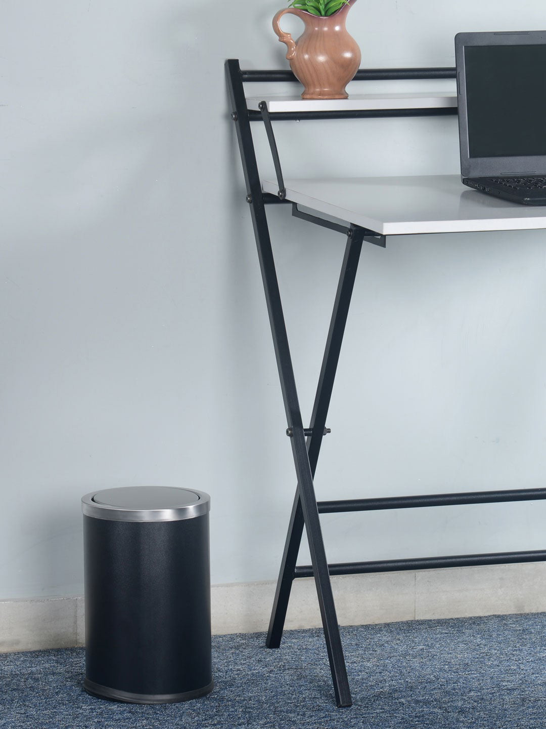 

Athome by Nilkamal Black & Silver Solid Stainless Steel Swing Top Dust Bins