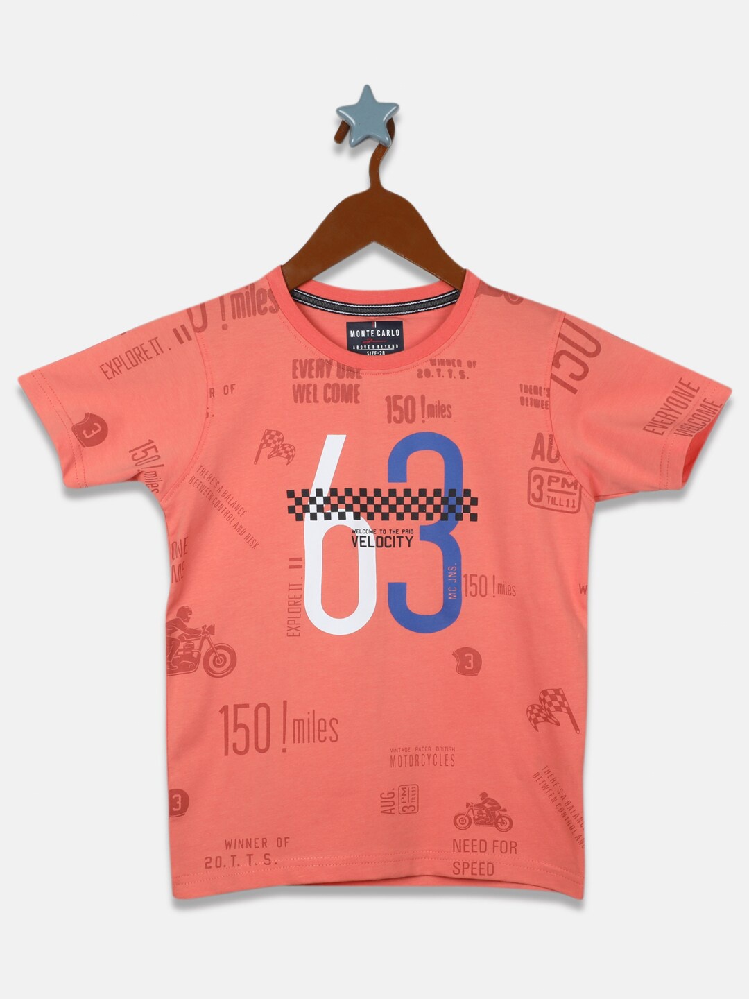 Monte Carlo Boys Peach-Coloured Typography Printed T-shirt