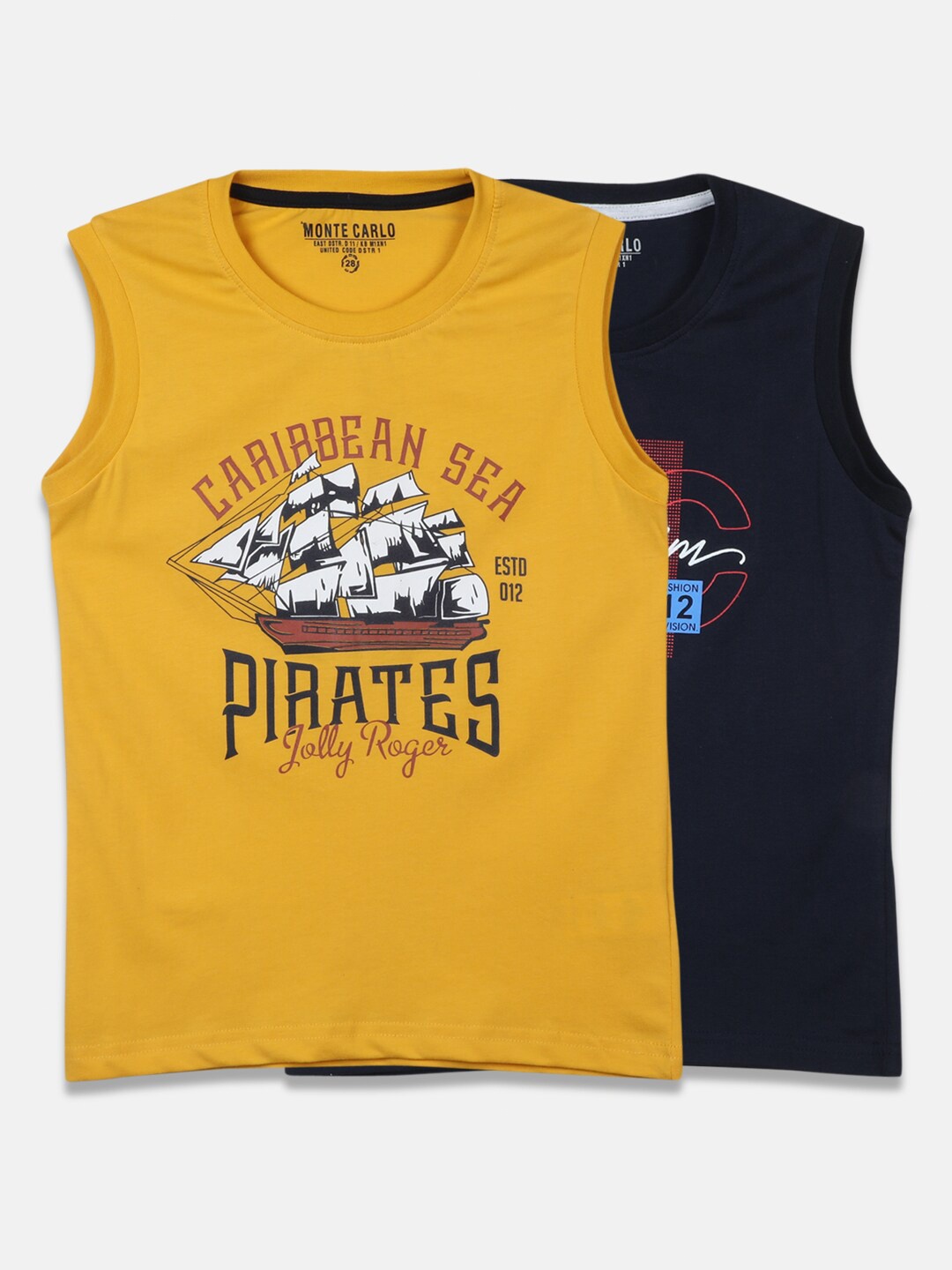 

Monte Carlo Pack of 2 Boys Mustard Yellow & Navy Blue Typography Printed T-shirt
