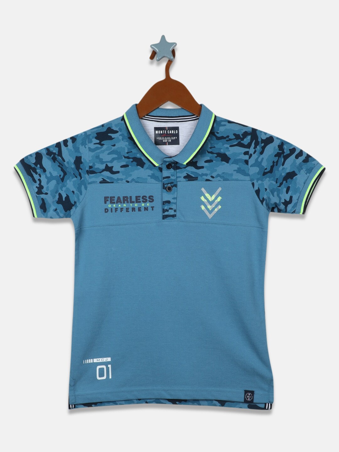 

Monte Carlo Boys Blue Printed Polo Collar Applique T-shirt