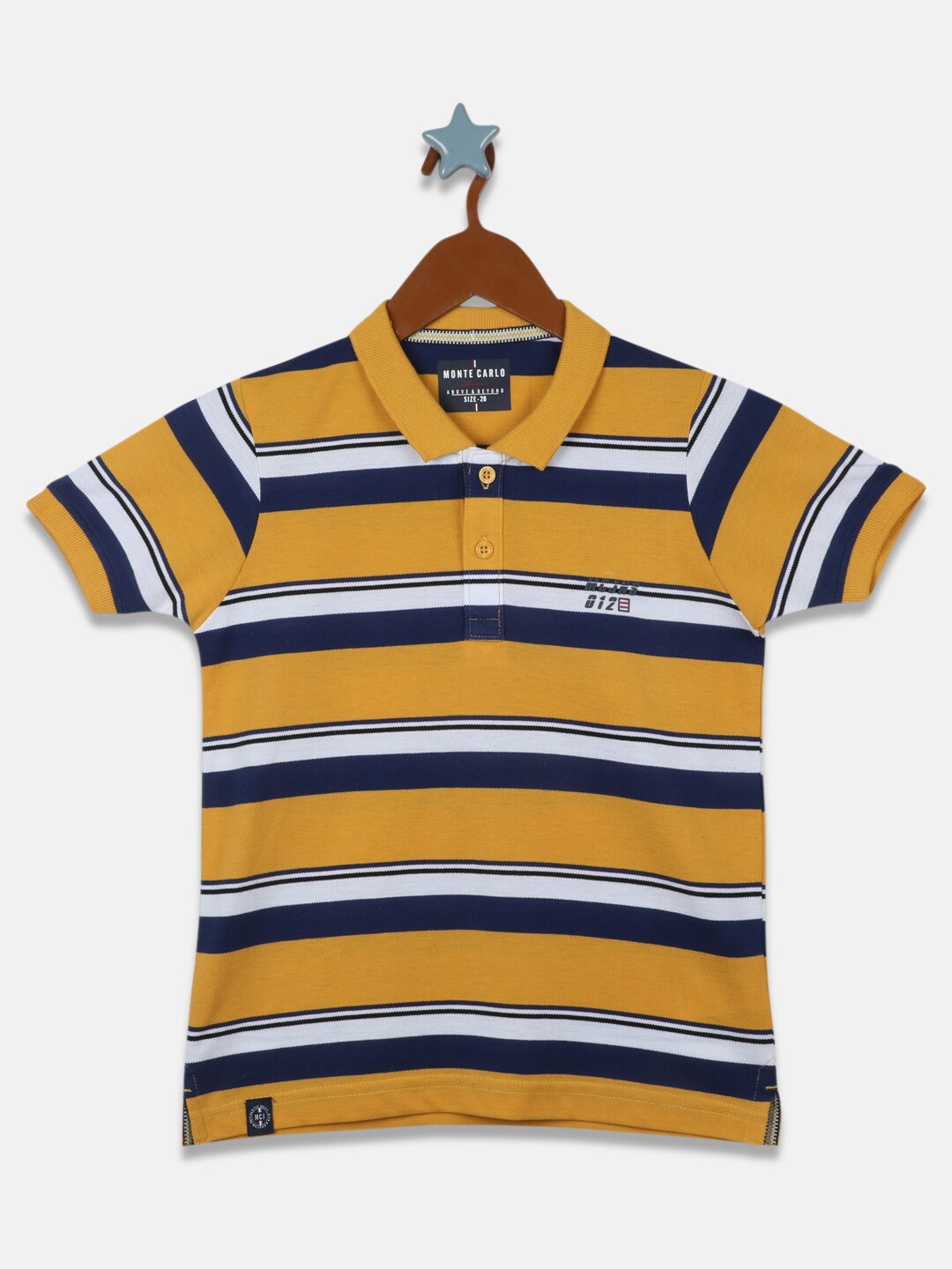 

Monte Carlo Boys Mustard Yellow & Blue Striped Polo Collar T-shirt