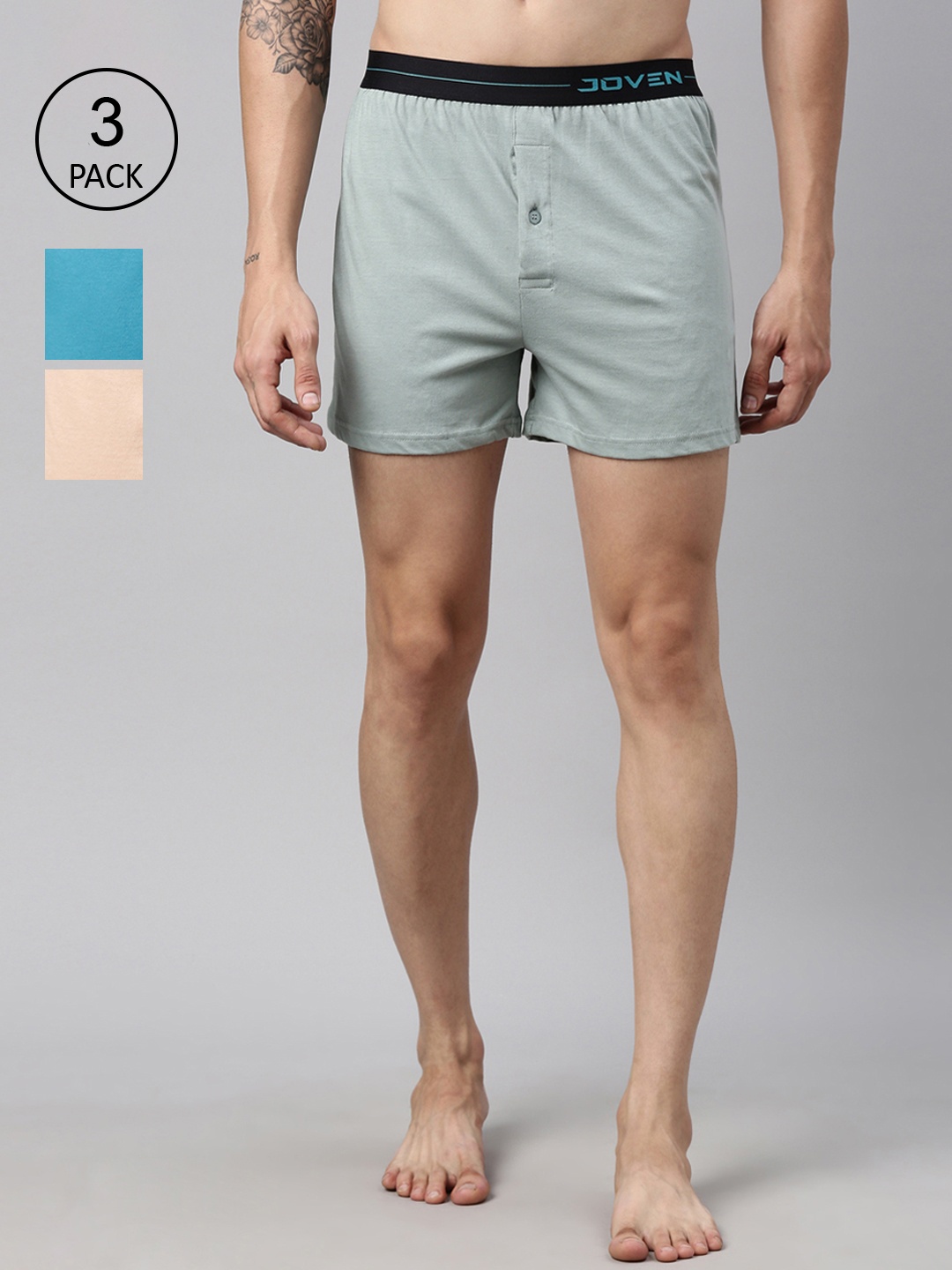 

Joven Men Pack Of 3 Solid Pure Cotton Boxer, Blue