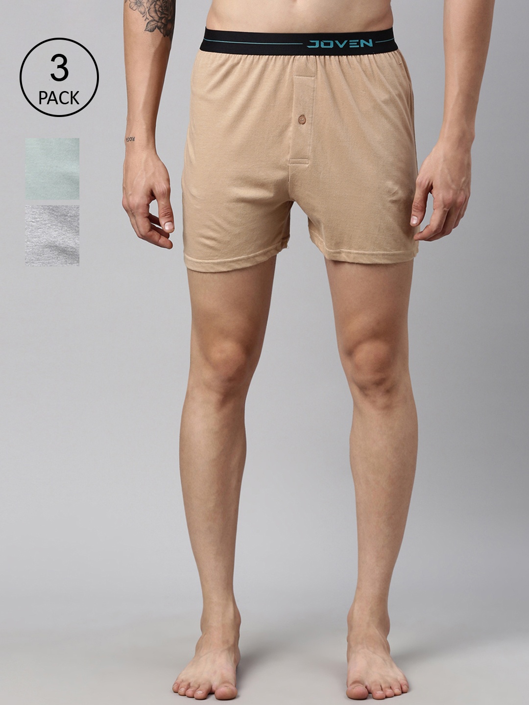 

Joven Pack Of 3 Solid Pure Cotton Boxers JBKS3-CLJAGM, Green