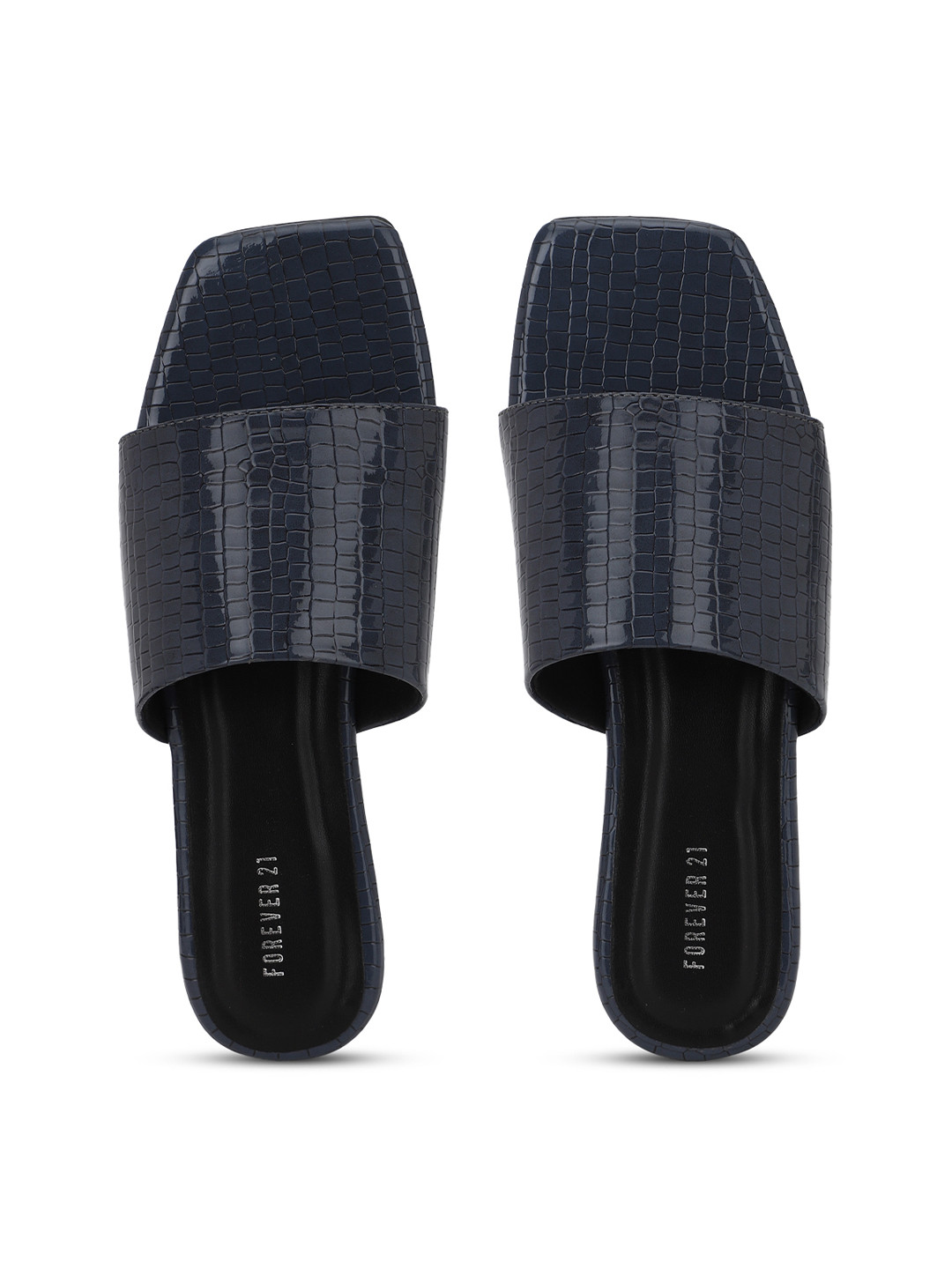 

FOREVER 21 Women Navy Blue Textured Open Toe Flats