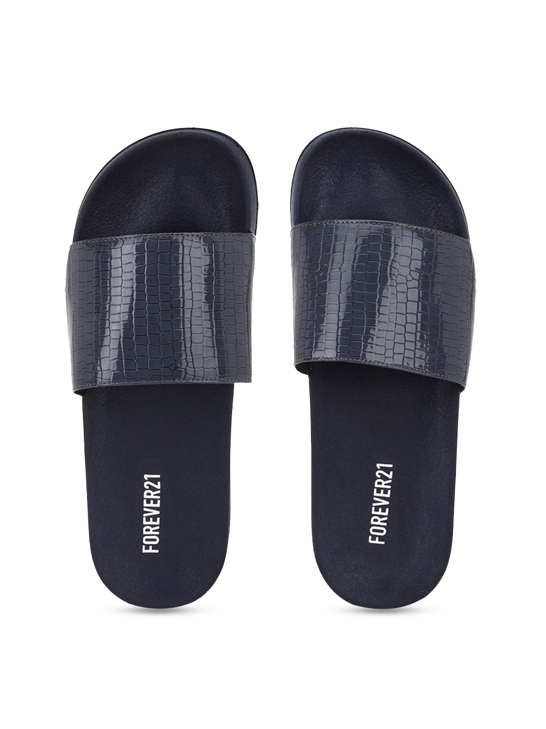 FOREVER 21 Women Navy Blue Printed Open Toe Flats