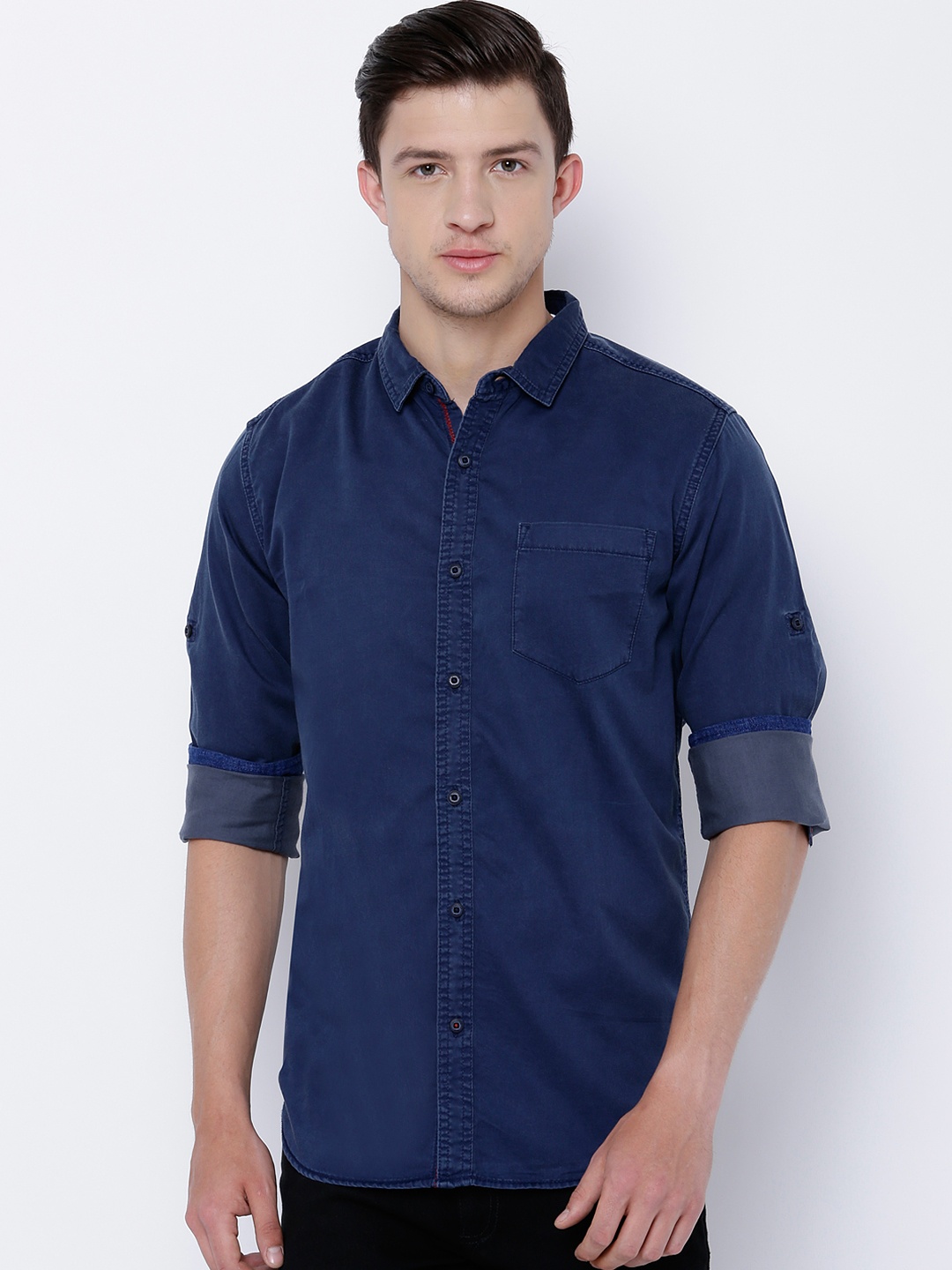 

LOCOMOTIVE Navy Denim Slim Fit Shacket, Navy blue