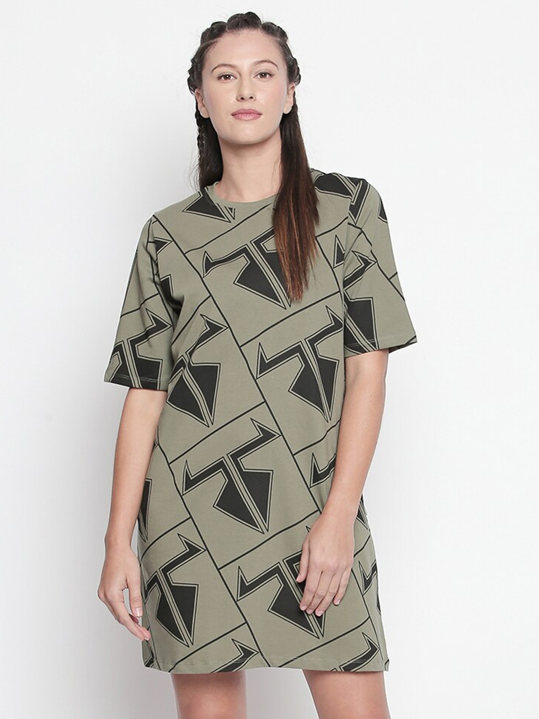 

Disrupt Olive Green Printed T-shirt Dress