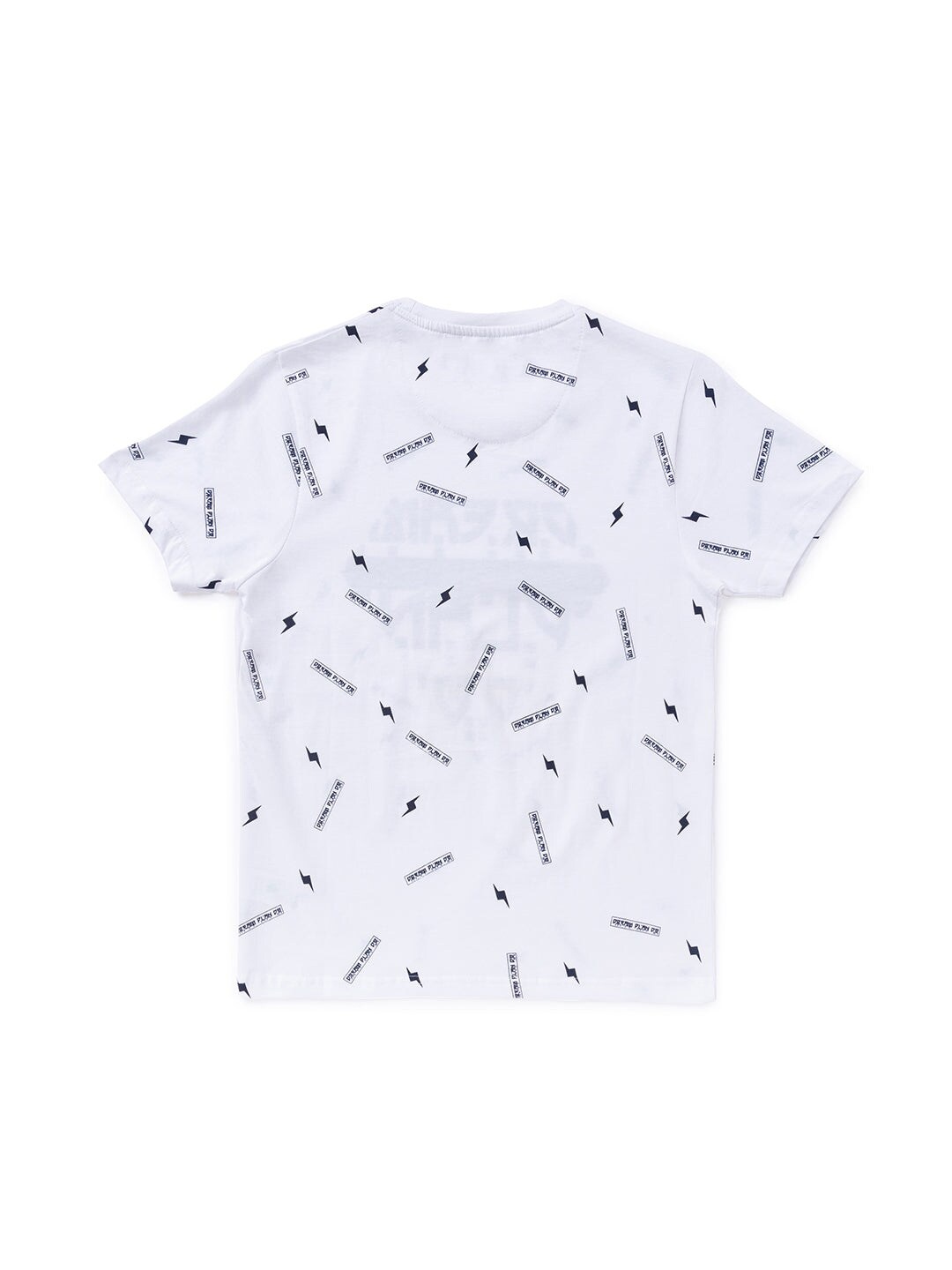 

Status Quo Boys White & Navy Blue Printed Regular Fit T-shirt